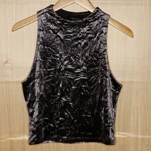 Final Touch Womens Vintage Blue Crushed Velvet Sleeveless Top Large